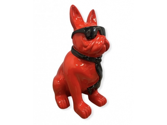 Statua Bouledogue Francese con cravatta e occhiali rossi XL H-80cm