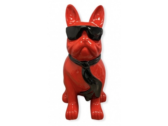 Statua Bouledogue Francese con cravatta e occhiali rossi XL H-80cm