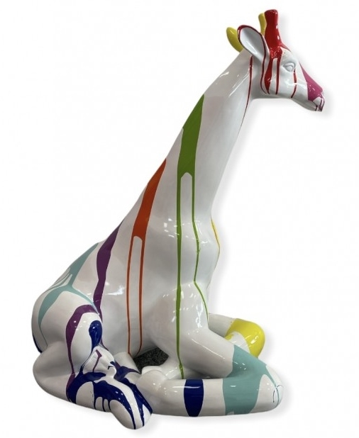 STATUA GIRAFFA IN RESINA ALTA 80 CM BIANCA MULTICOLORE