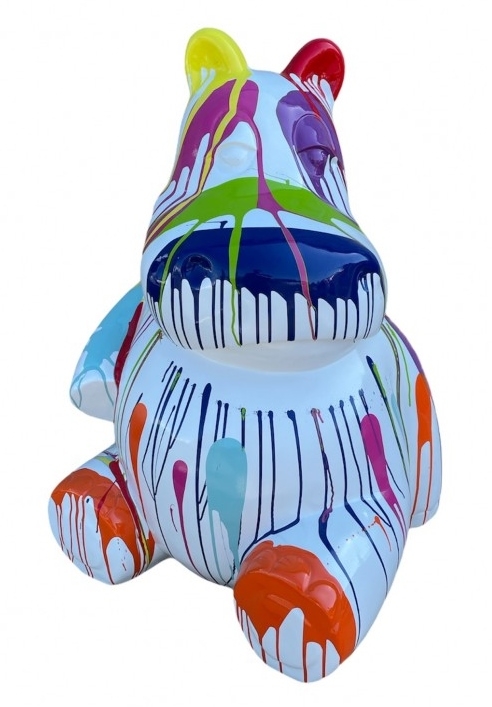 STATUA DI IPPopotamo IN RESINA ALTEZZA 100 CM BIANCO MULTICOLOR