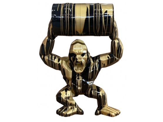 GORILLA ORIGAMI IN RESINA CON BIDONE 95 CM NERO TRASH OR
