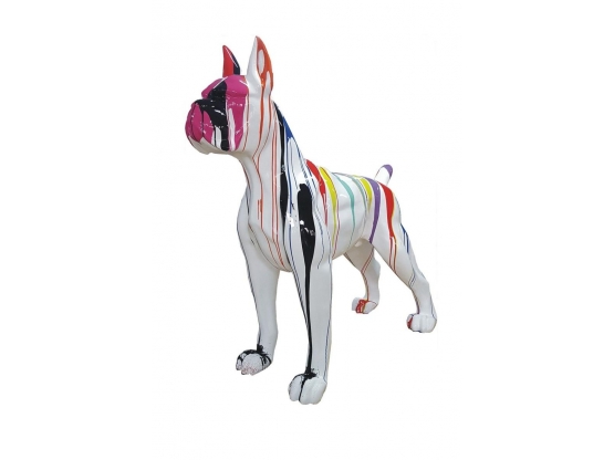 STATUA CANE BOXER IN RESINA 185 CM BIANCA MULTICOLORI