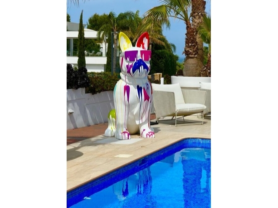 STATUA CANE BULLDOG FRANCESE IN RESINA CON CRAVATTA/OCCHIALI 190 CM