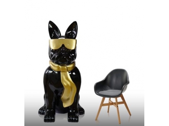 STATUA CANE BULLDOG FRANCESE IN RESINA CON CRAVATTA/OCCHIALI 190 CM