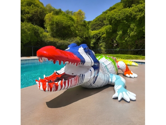 CROCODILLO IN RESINA LUNGHEZZA 215 CM BIANCO TRASH