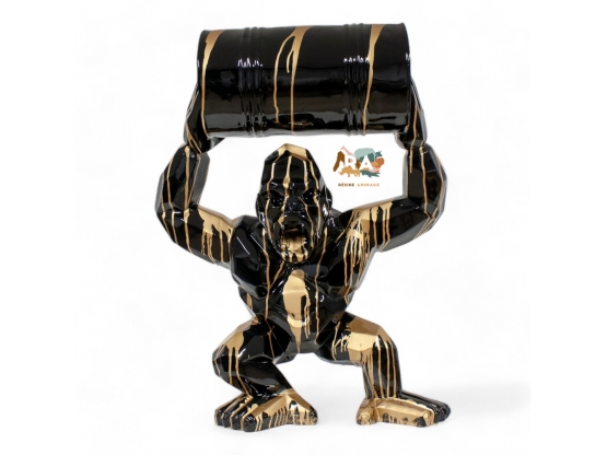 GORILLA ORIGAMI IN RESINA CON BIDONE 95 CM NERO TRASH OR