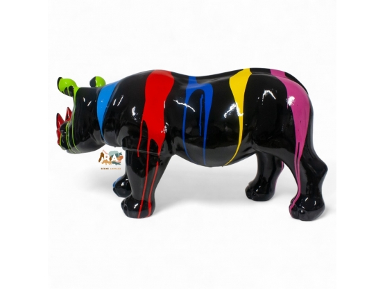 STATUA DI RHINOCERONTE IN RESINA 100 CM NERO TRASH