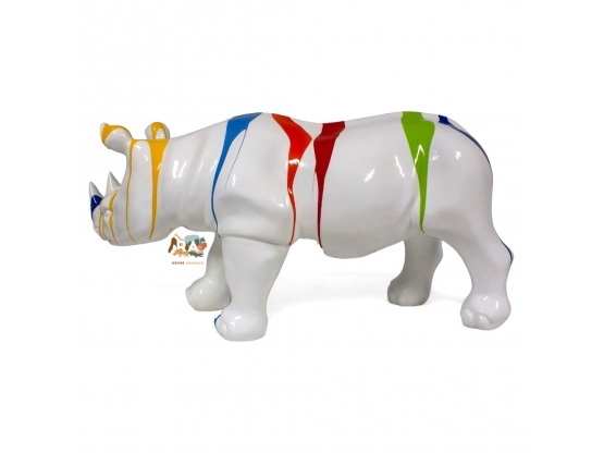 STATUA DI RHINOCERONTE IN RESINA 100 CM BIANCA TRASH