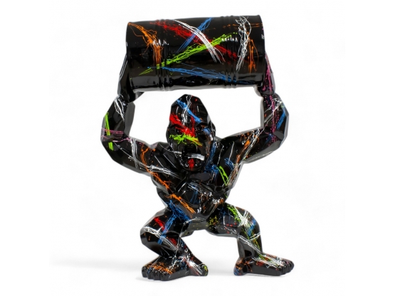 GORILLA ORIGAMI IN RESINA SPLASH NERO CON BIDONE 95 CM