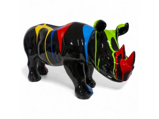STATUA DI RHINOCERONTE IN RESINA 100 CM NERO TRASH