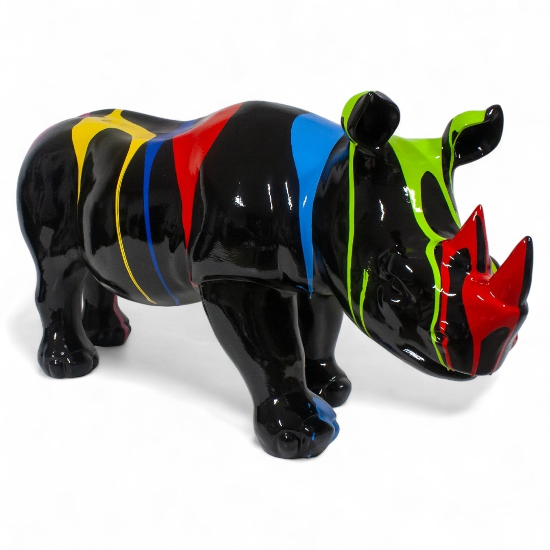 STATUA DI RHINOCERONTE IN RESINA 100 CM NERO TRASH