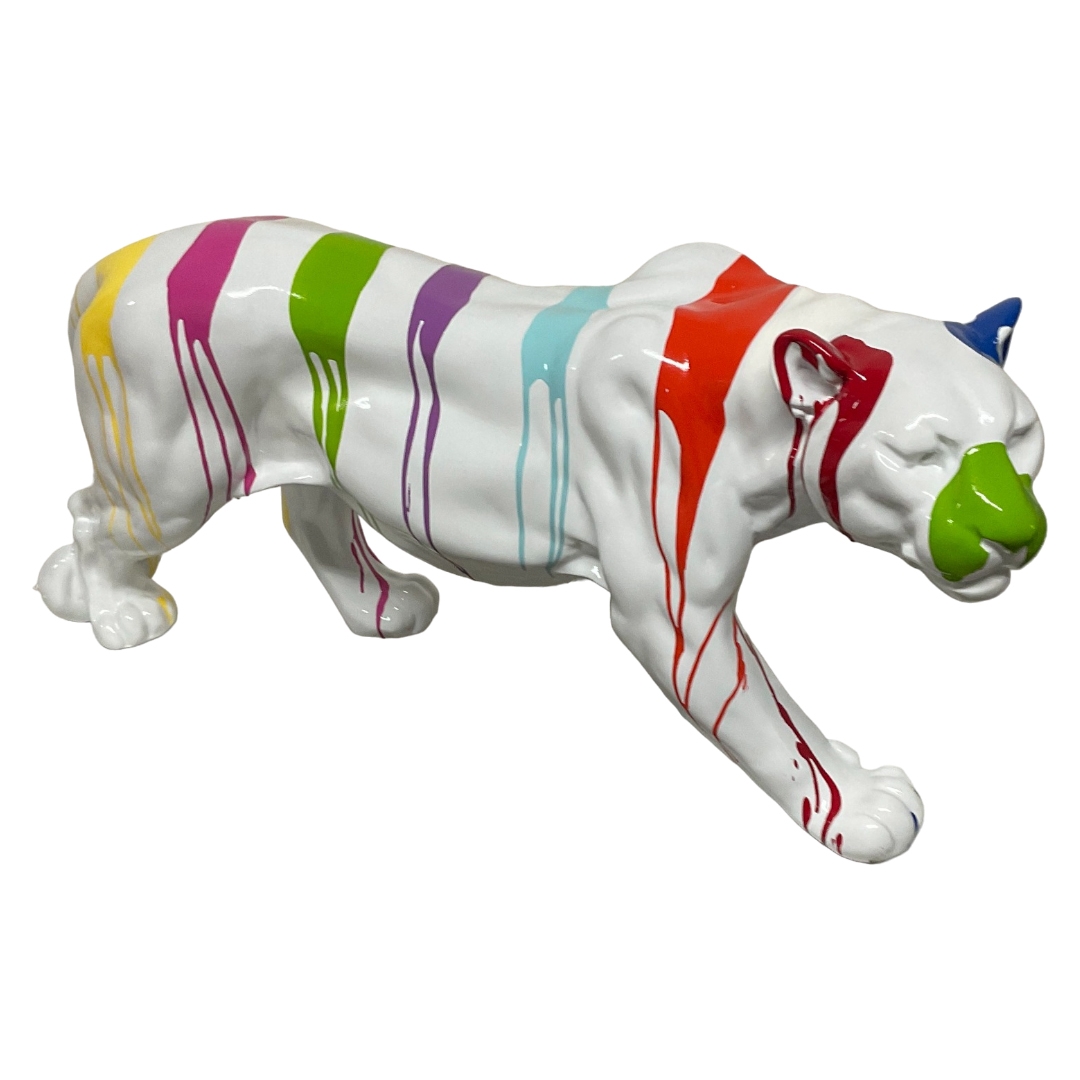 STATUA PANTERA RESINA ALTA 80 CM BIANCA TRASH