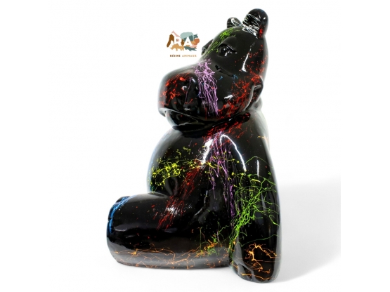 STATUA DI IPPopotamo IN RESINA NERA SPLASH ALTEZZA 100 CM