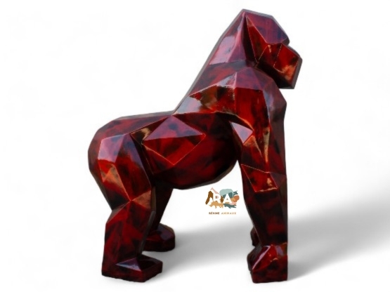 GORILLA ORIGAMI IN RESINA ROSSA PATINATA 135 CM