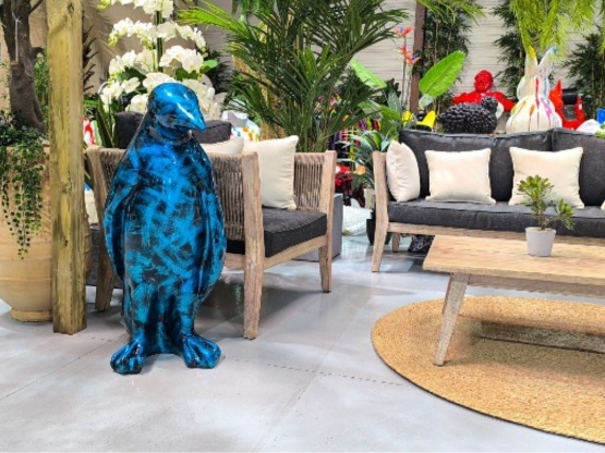 STATUA PINGUINO IN RESINA BLU PATINATA 90 CM