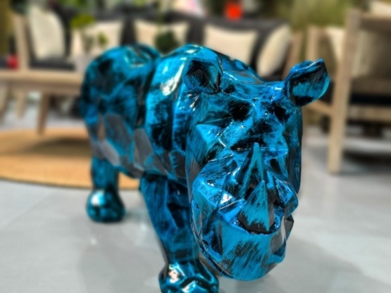 RINOCERONTE ORIGAMI IN RESINA 100 CM BLU PATINATO