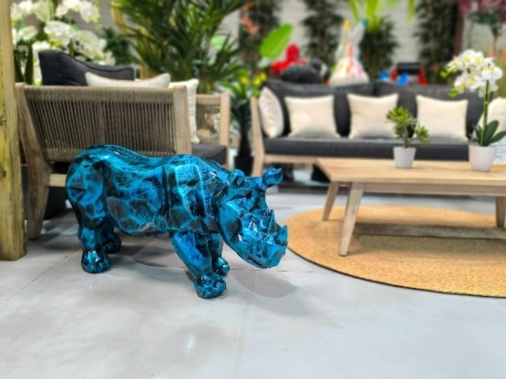 RINOCERONTE ORIGAMI IN RESINA 100 CM BLU PATINATO