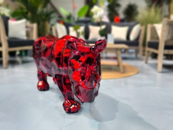 RINOCERONTE ORIGAMI IN RESINA 100 CM ROSSO PATINATO