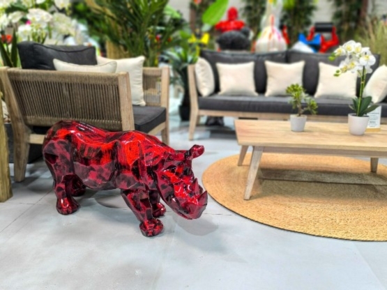 RINOCERONTE ORIGAMI IN RESINA 100 CM ROSSO PATINATO