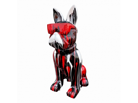 STATUA CANE BULLDOG FRANCESE IN RESINA CON CRAVATTA/OCCHIALI 190 CM