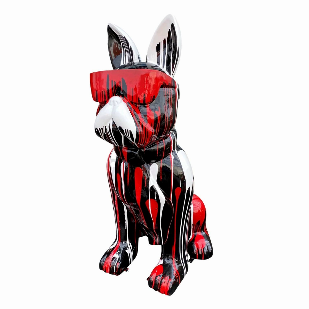 STATUA CAGNOLINO BULLDOG FRANCESE IN RESINA NERA TRASH 190 CM