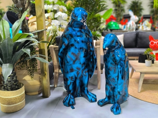 STATUA PINGUINO IN RESINA BLU PATINATA 120 CM