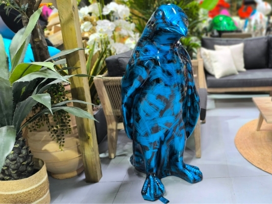 STATUA PINGUINO IN RESINA BLU PATINATA 120 CM